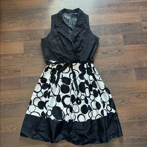 K Studio Sleeveless Collared A-Line Polka Dot Dress Black White 16